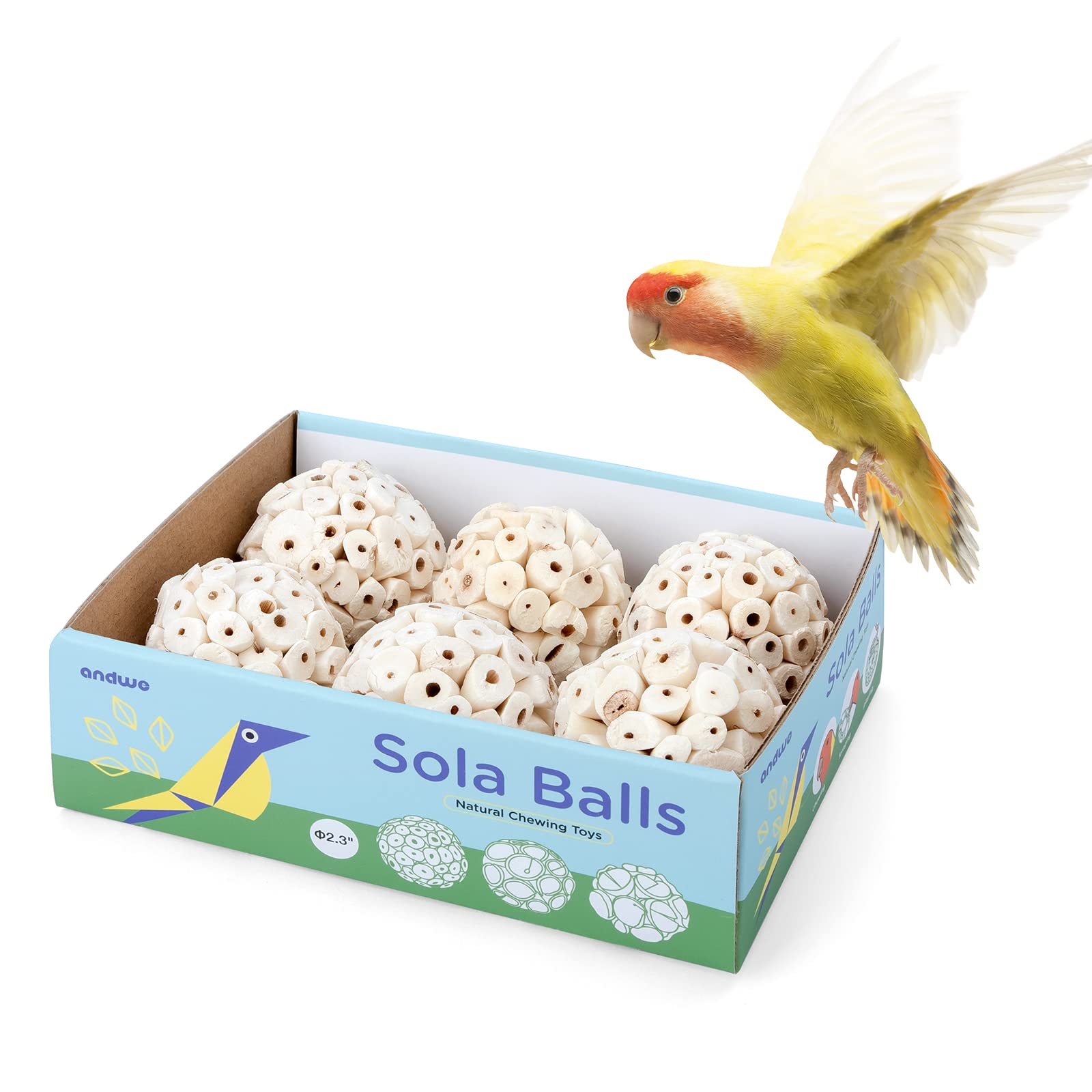andwe Bola Sola: juguete natural para aves para masticar y entretener
