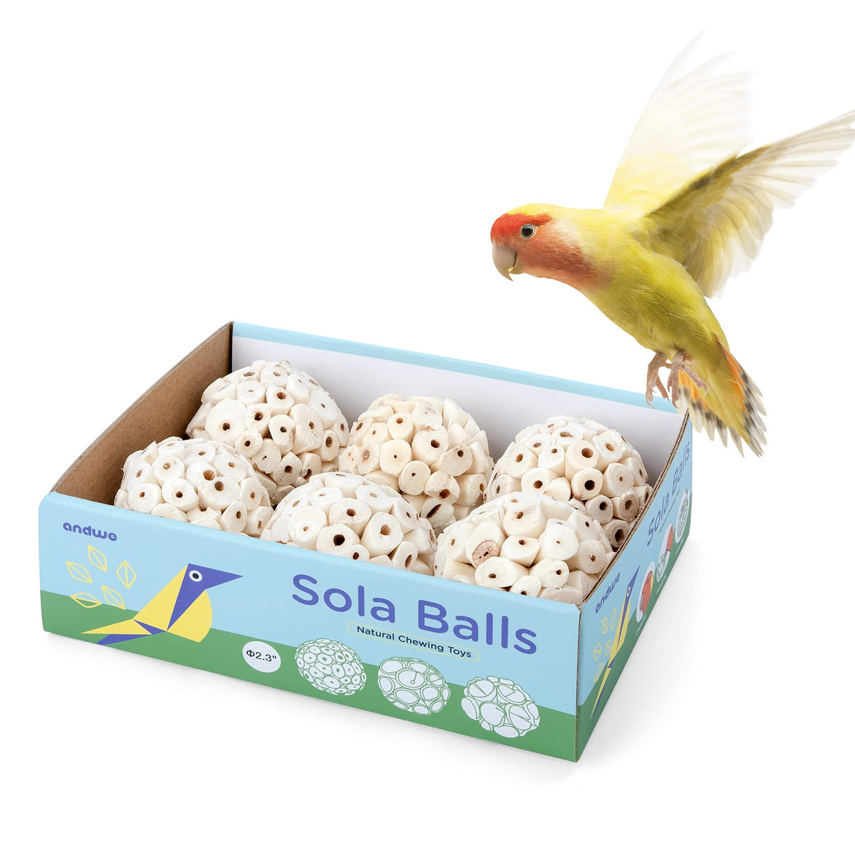 andwe Bola Sola: juguete natural para aves para masticar y entretener