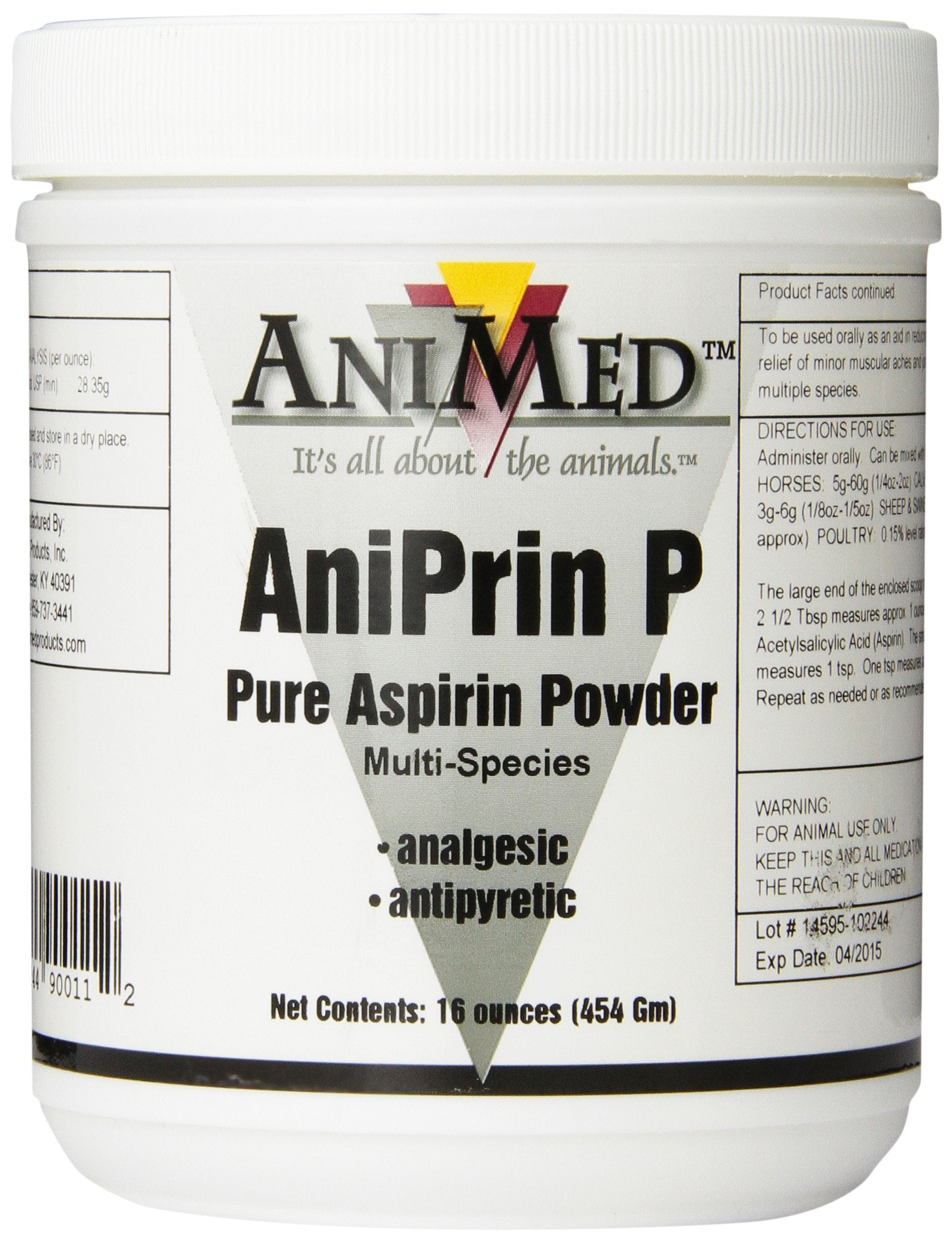 ANIMED ANIPRIN P EQ Aspirina de 16 onzas en botella frontal, uso práctico en casa