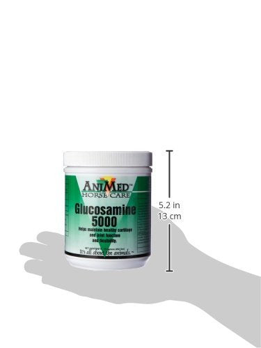 ANIMED Glucosamina para caballos, etiqueta del producto, útil para el seguimiento diario de la suplementación.