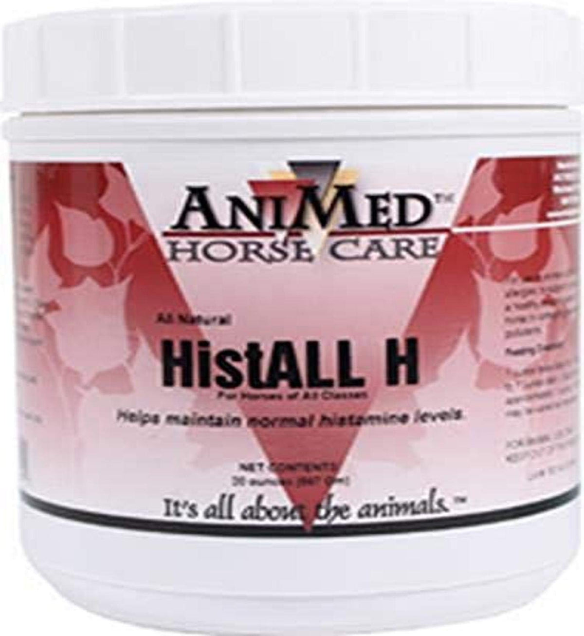 ANIMED HistAll H, bote de polvo para caballos, apoyo respiratorio.