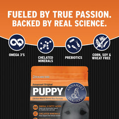 Annamaet Original Puppy, etiqueta-nutricional, datos claros sobre nutrición y DHA.