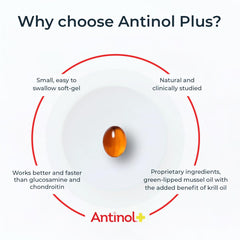 Antinol Plus: cápsulas en mano para una dosis diaria recomendada y práctica.