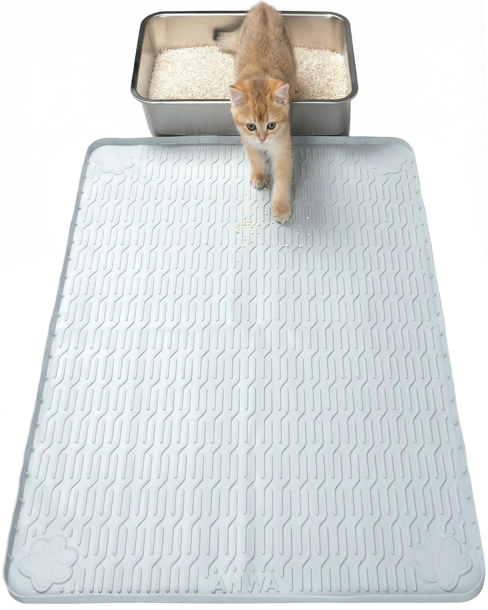 ANWA Alfombra para arenero impermeable de 40x28, atrapa polvo y facilita limpieza.