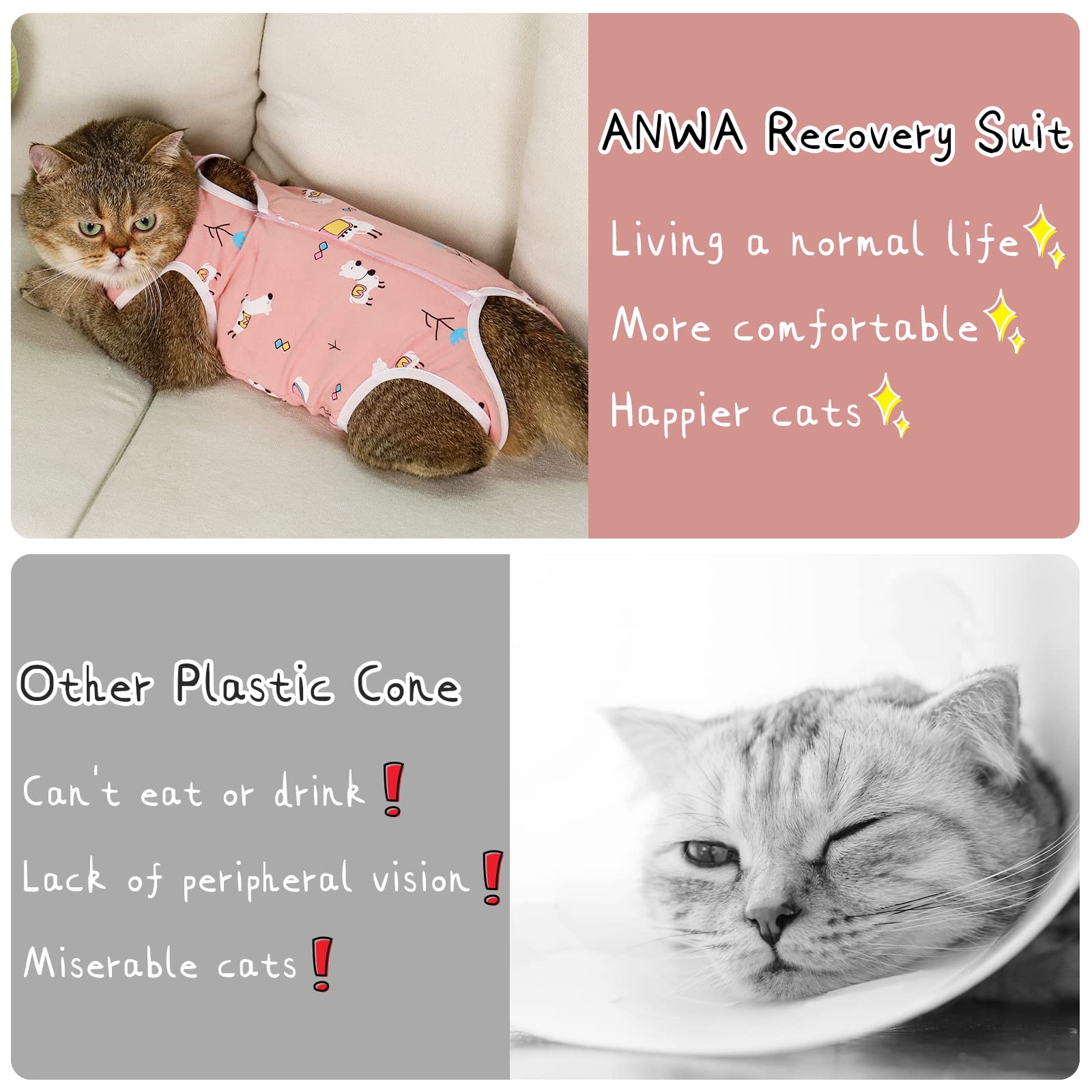 ANWA traje recuperación gato lavable: reutilizable y fácil de limpiar