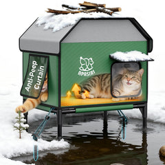 Apasiri, casa gatos exterior caliente mediana, refugio cómodo para noches frías en el jardín.