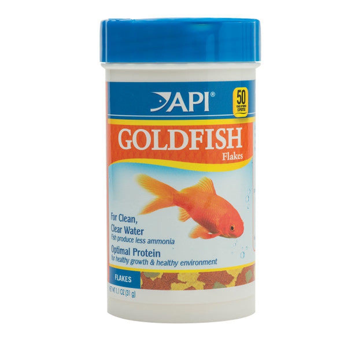 API GOLDFISH FLAKES, vista en primer plano de la botella para peces dorados.