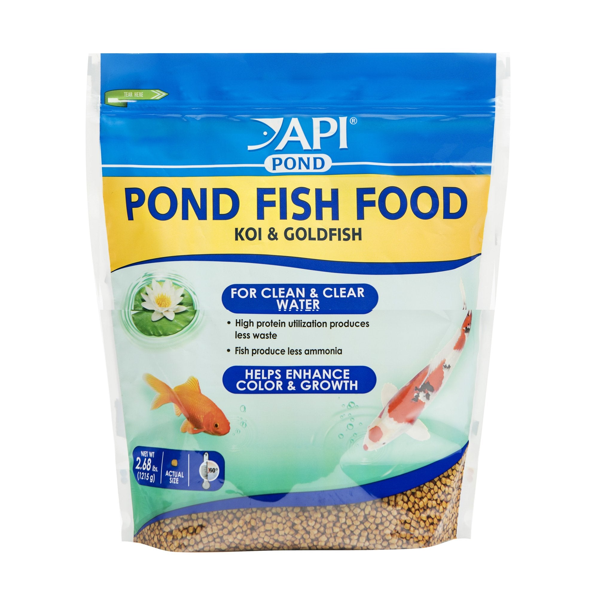 API Pond Fish Food pellets en bolsa de 2,68 libras para estanques, agua más limpia.