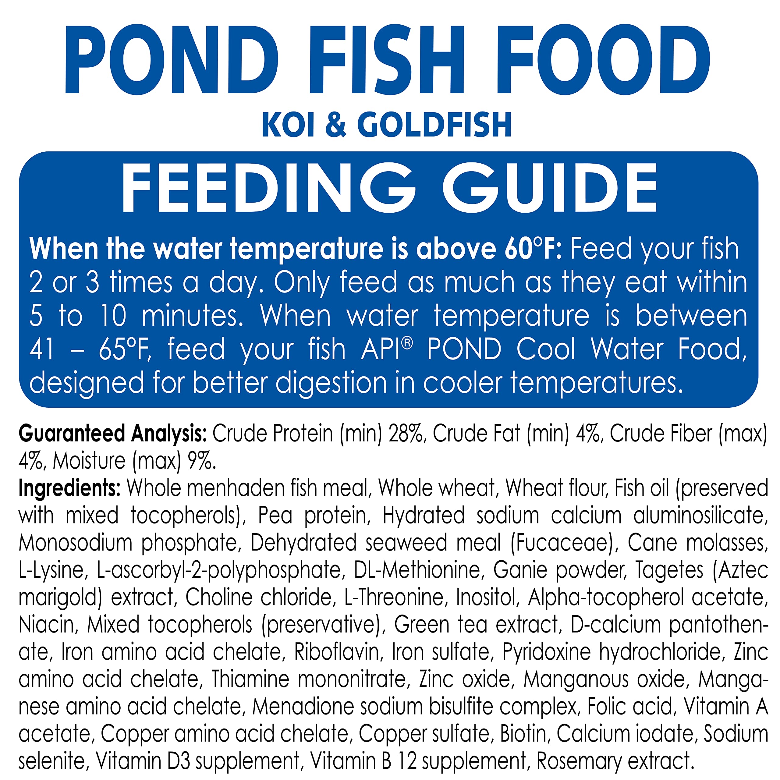 API Pond Fish Food ayuda a la coloración y la salud general de koi y peces dorados.