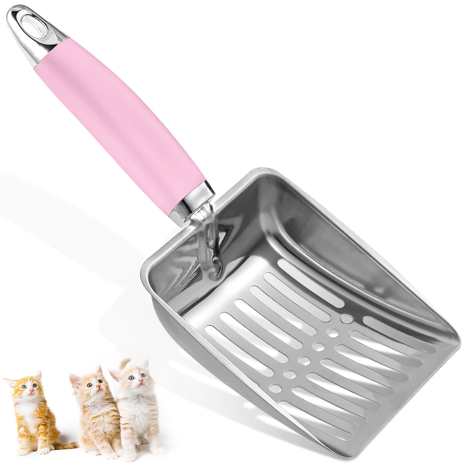 Apidgrowth cazo para arena de gatos en rosa, acero inoxidable para limpieza rápida.