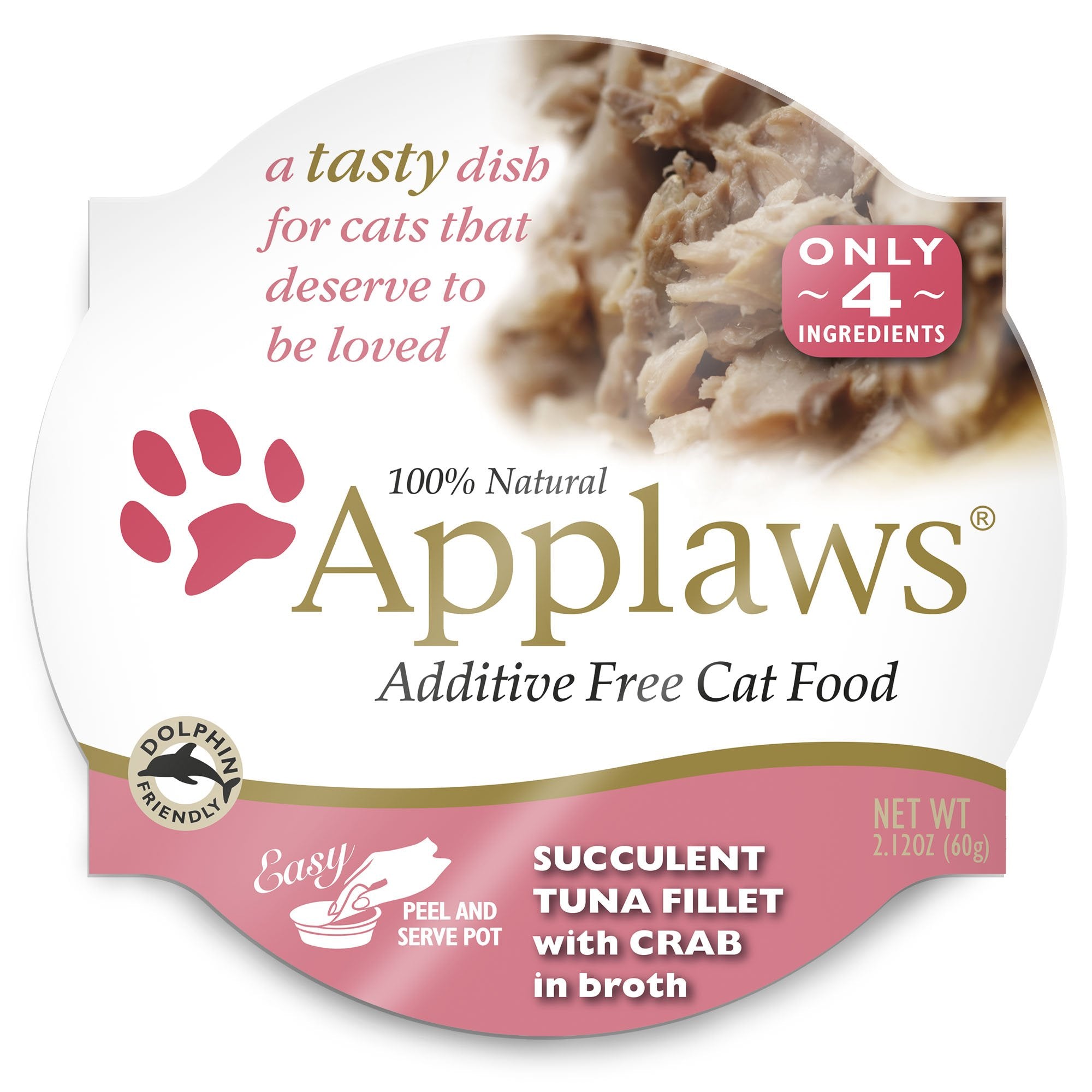 Applaws filete de atún con cangrejo en vasos, fuente natural de proteína para gatos.