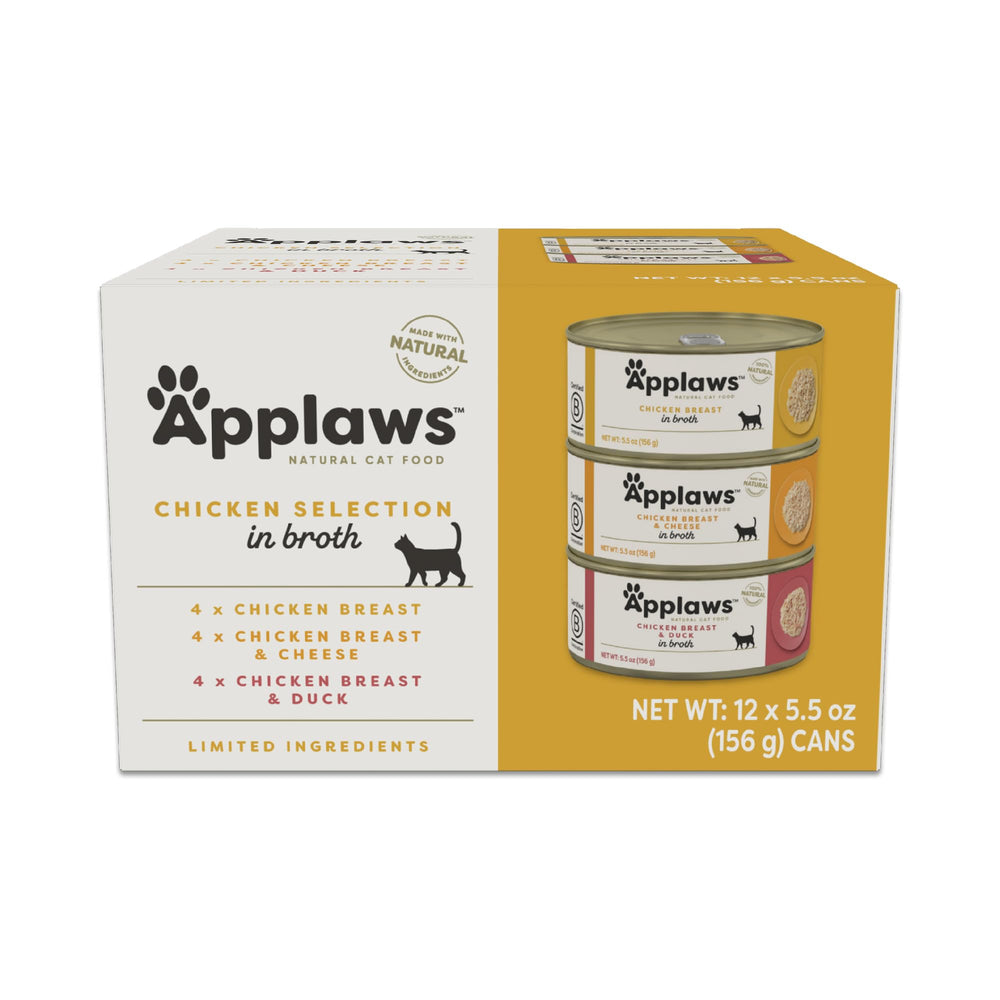 Applaws Gato Comida Húmeda en Caldo, 12 Latas, alta proteína.