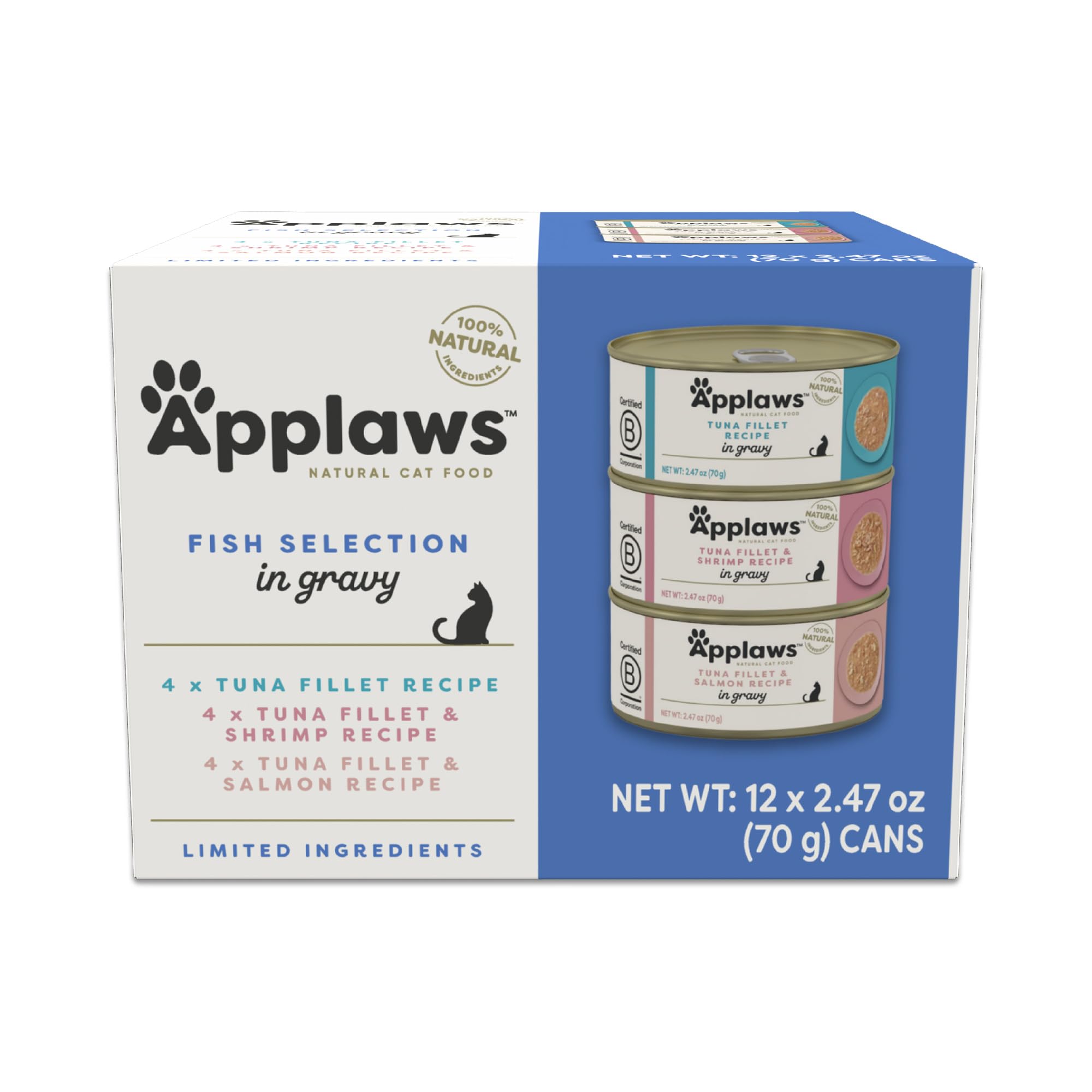 Lata Applaws filete de atún en salsa para gatos, sabor natural.