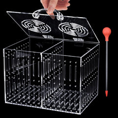 Caja de aclimatación magnética de Aquarium Choice, vista frontal, fijación segura para acuarios.