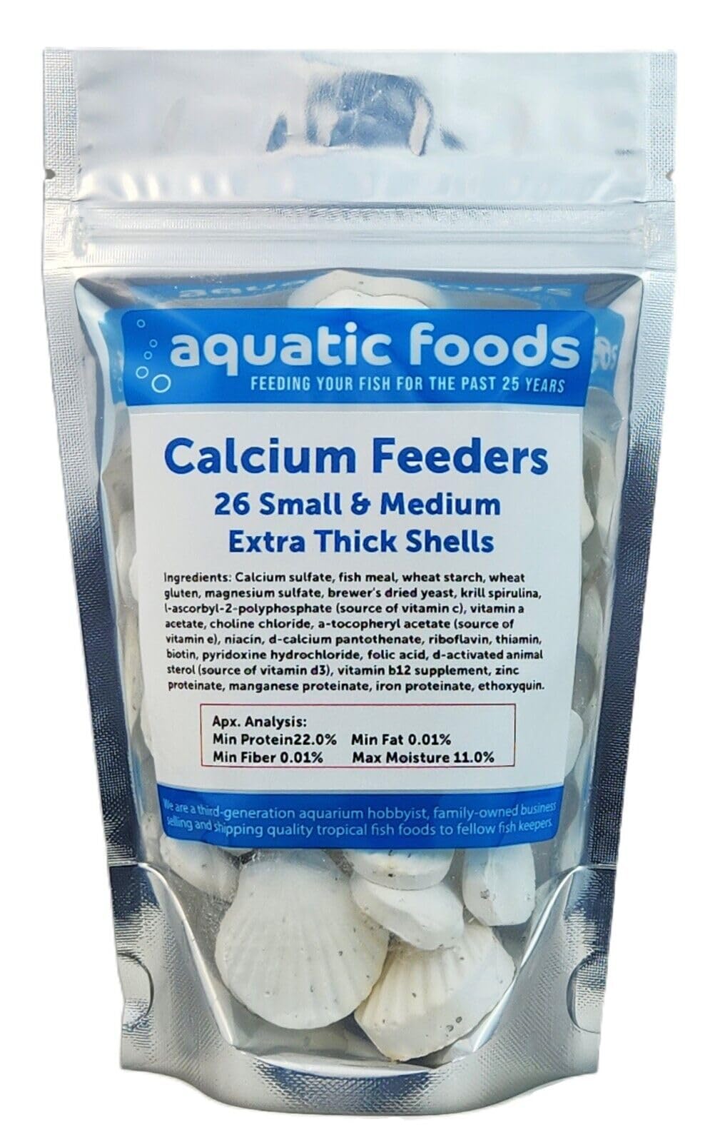 Alimentador de calcio Aquatic Foods Inc. concha mediana promueve caparazón fuerte en crustáceos.