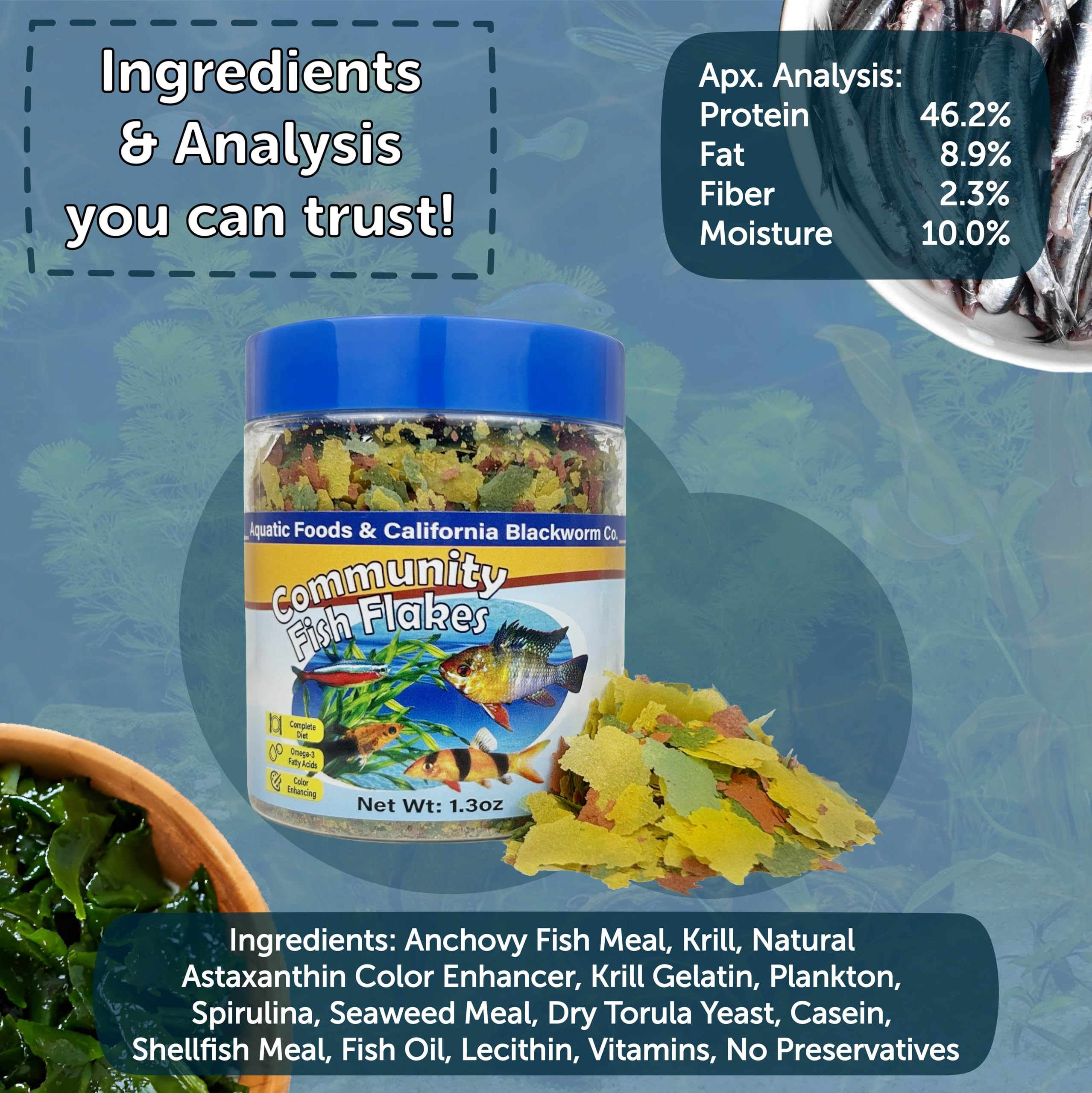 Aquatic Foods Inc. copos comunitarios para peces tropicales, promueven salud general.