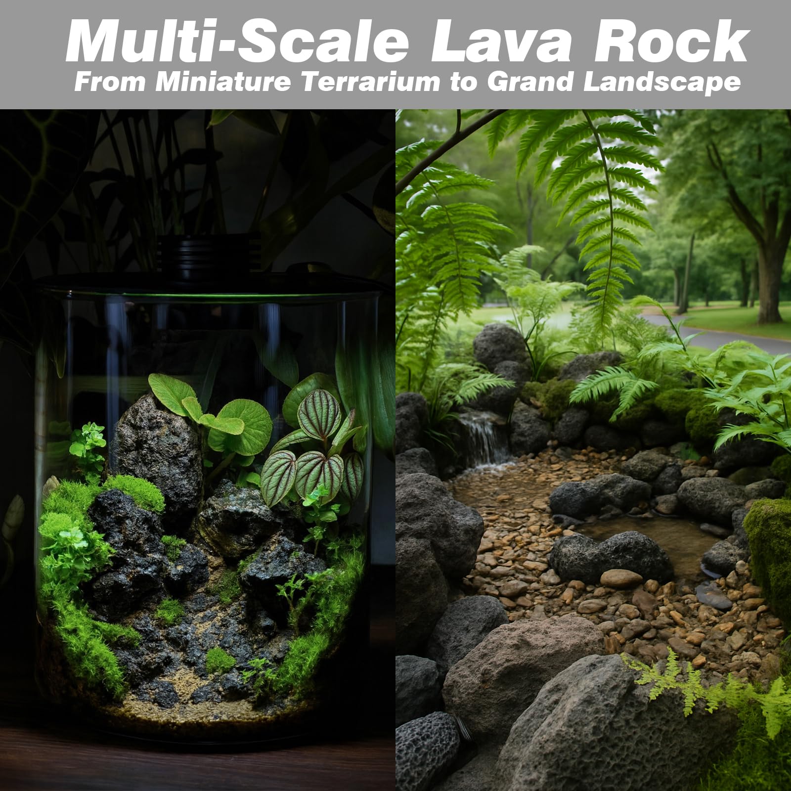 AQUATIS lava volcánica para paludario, crea sustrato estable y aspecto visual llamativo.