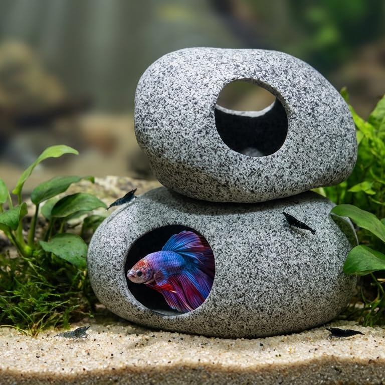 Aquazoo santuario para camarones, piedra porosa para refugio seguro.