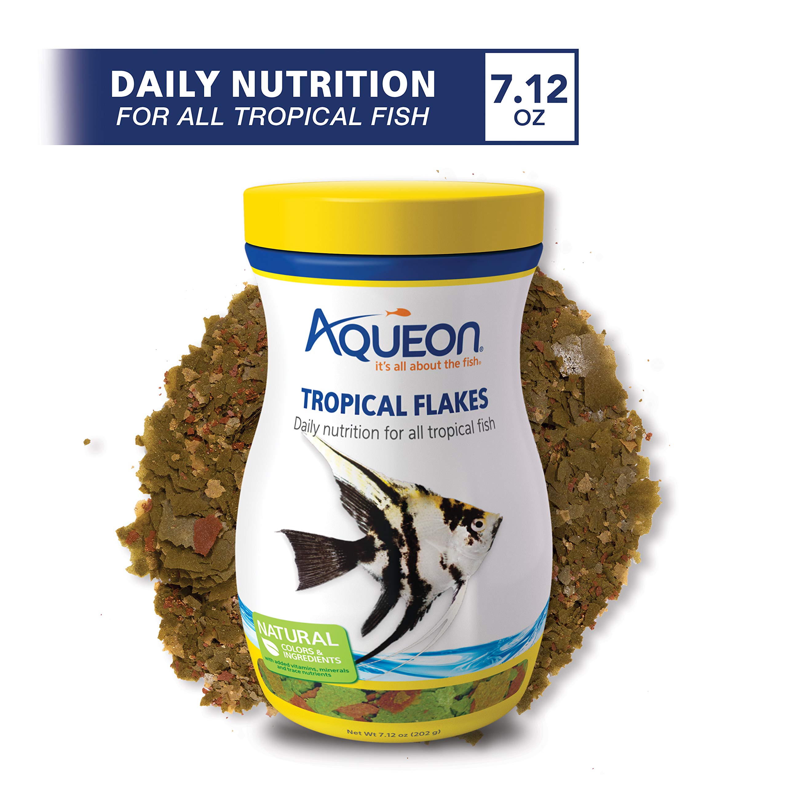 Aqueon alimento tropical para peces, ingredientes naturales que apoyan una nutrición equilibrada.