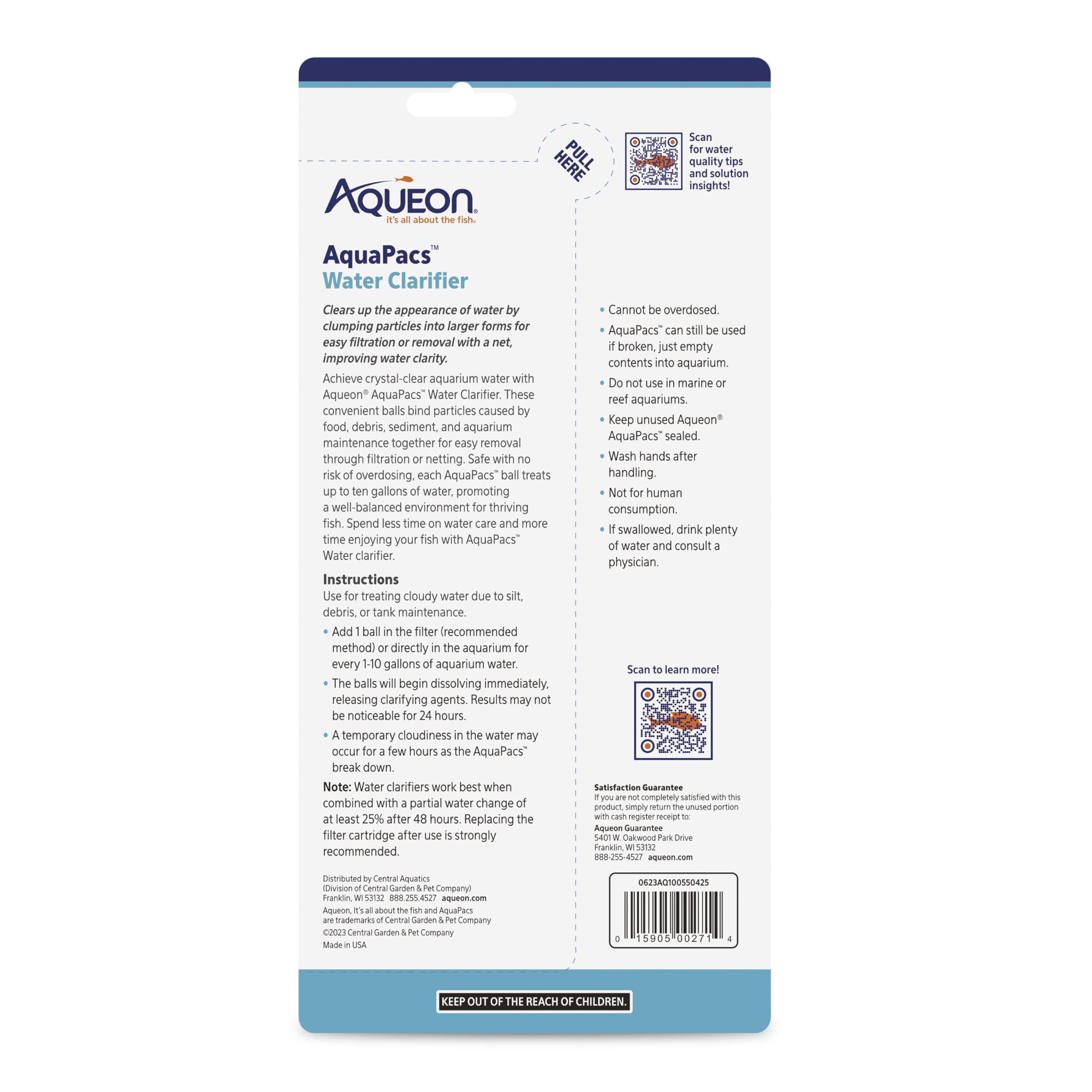 Aqueon AquaPacs bola clarificadora mejora claridad tras cambios de agua.