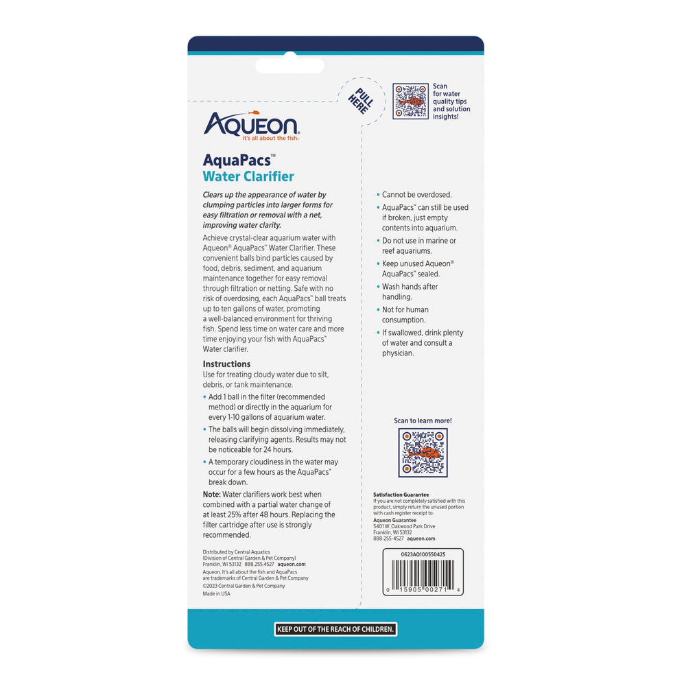 Aqueon AquaPacs bola clarificadora mejora claridad tras cambios de agua.