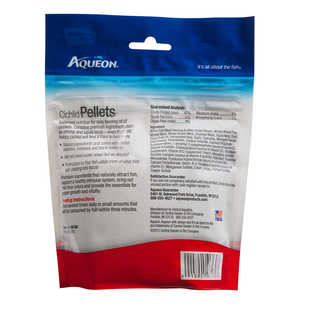 Aqueon Pellets Mini Ciclidos, detalle de palatabilidad y consumo eficiente.