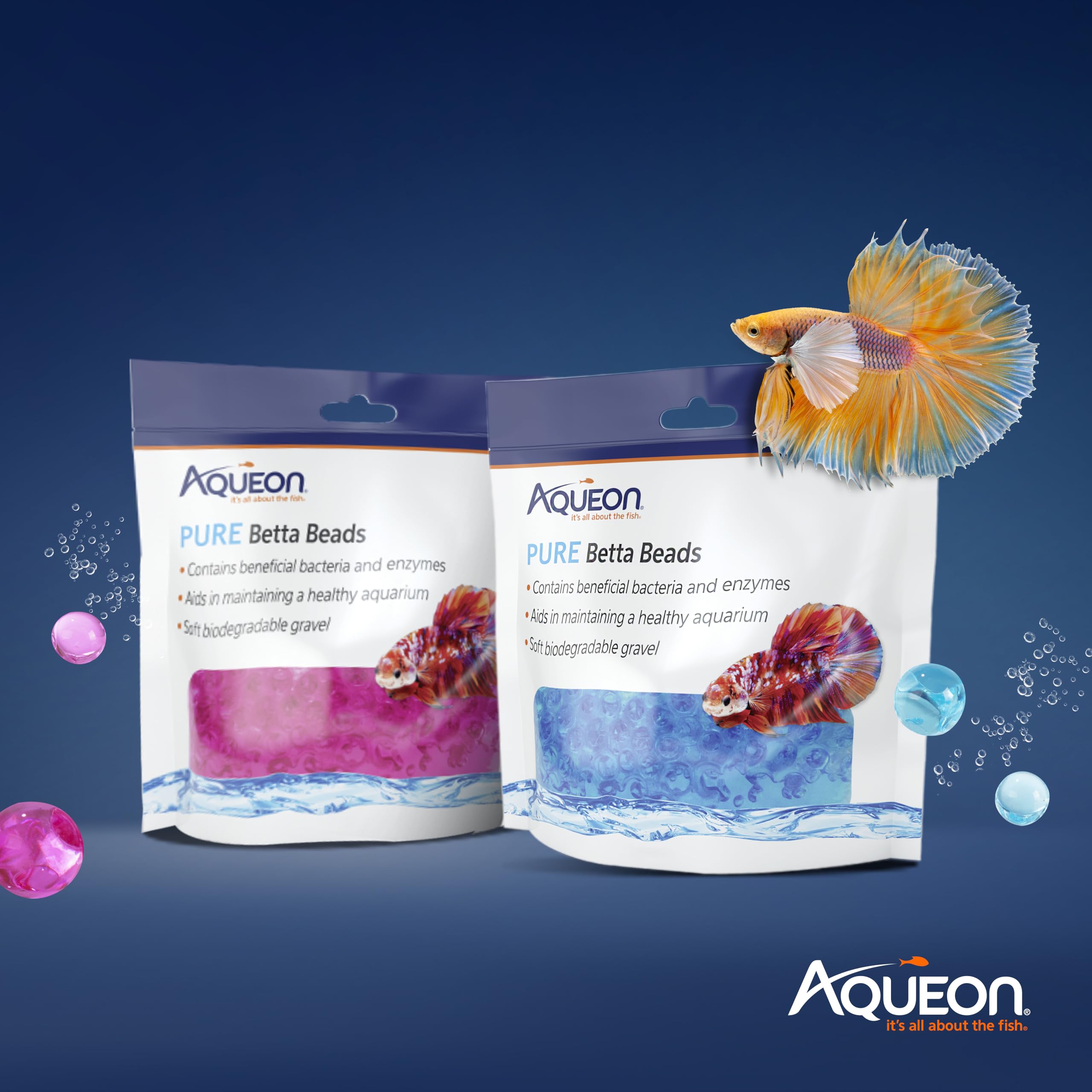 Bolas Betta Aqueon PURE brindan enriquecimiento suave para bettas.
