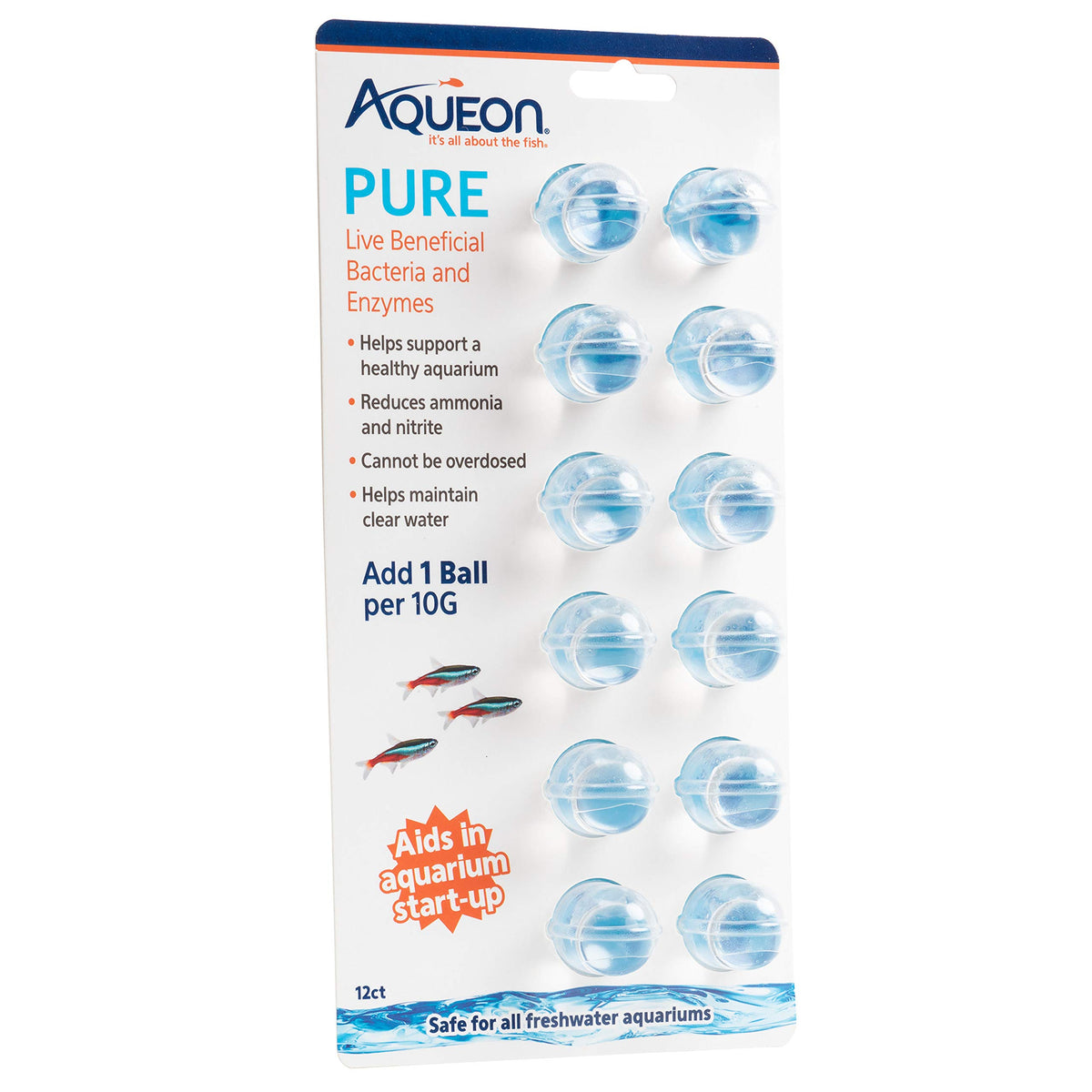 Aqueon Puro botella con dosis fácil para acuario de 10 galones.
