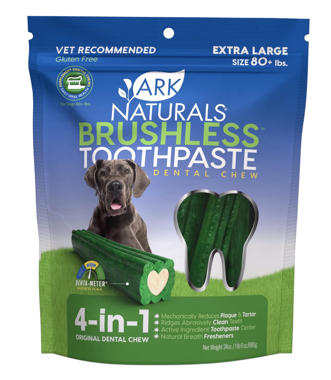 ARK NATURALS empaque de 24 onzas, pasta dental masticable para perros grandes, limpieza diaria