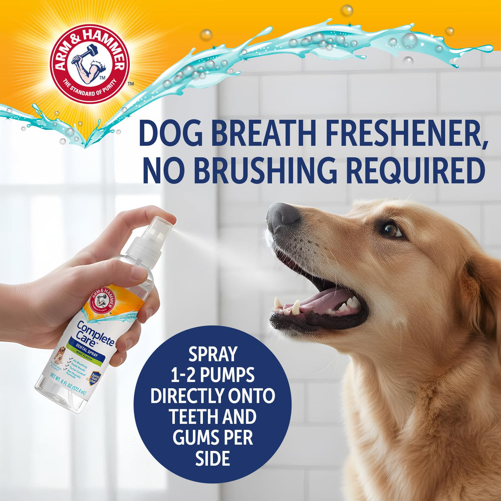 Arm & Hammer Complete Care aplicador en uso sobre dientes y encías de perro.