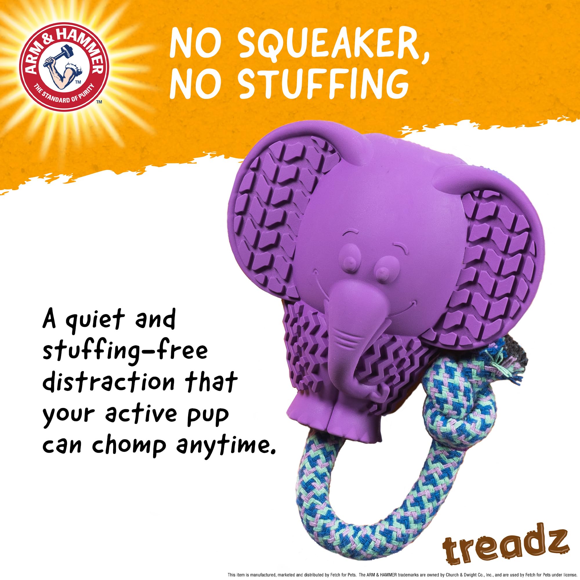 Arm & Hammer Elephant Treadz, juguete de goma para perros pequeños hasta 16 kg.