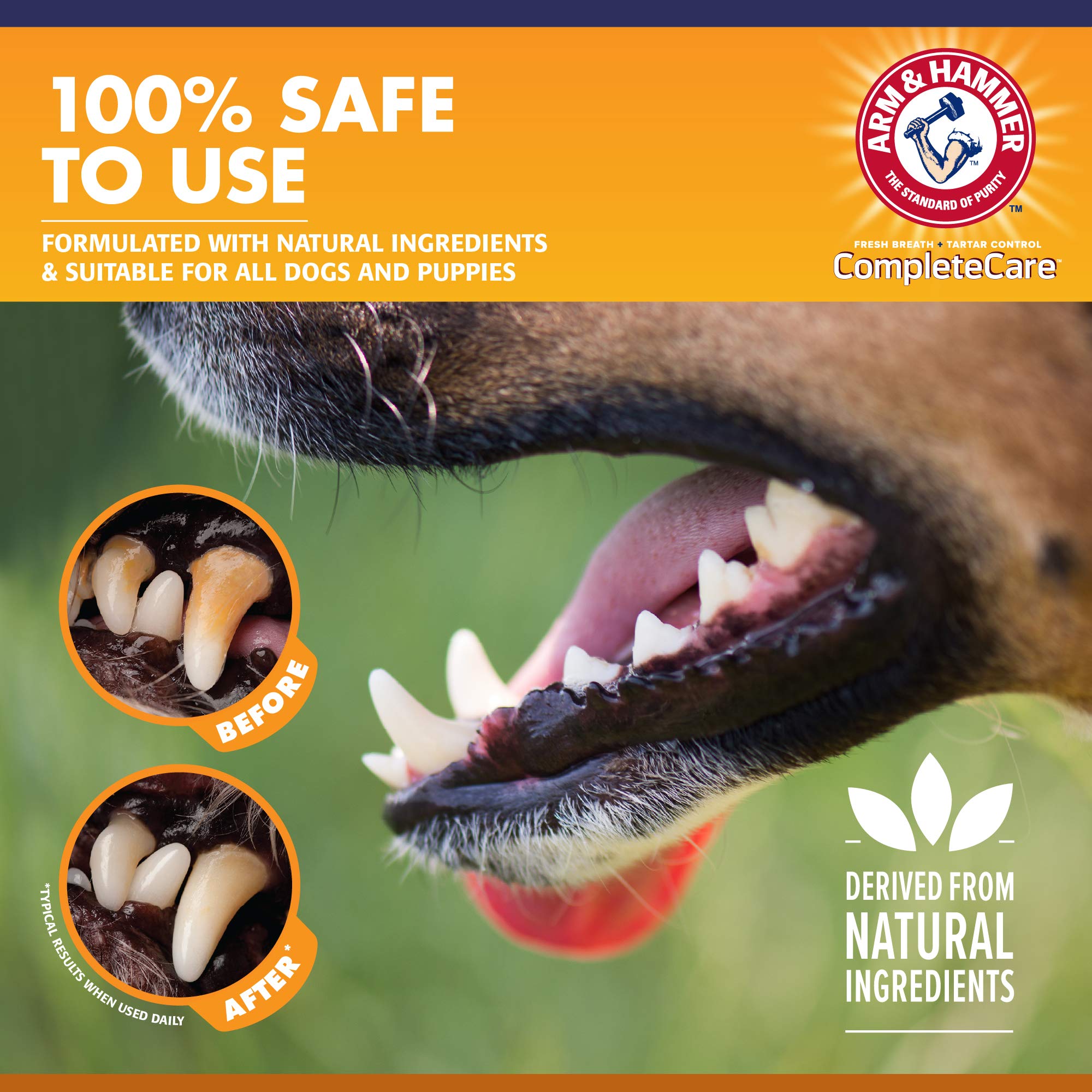 Arm & Hammer pasta dental enzimática para cachorros, foco en control de sarro.