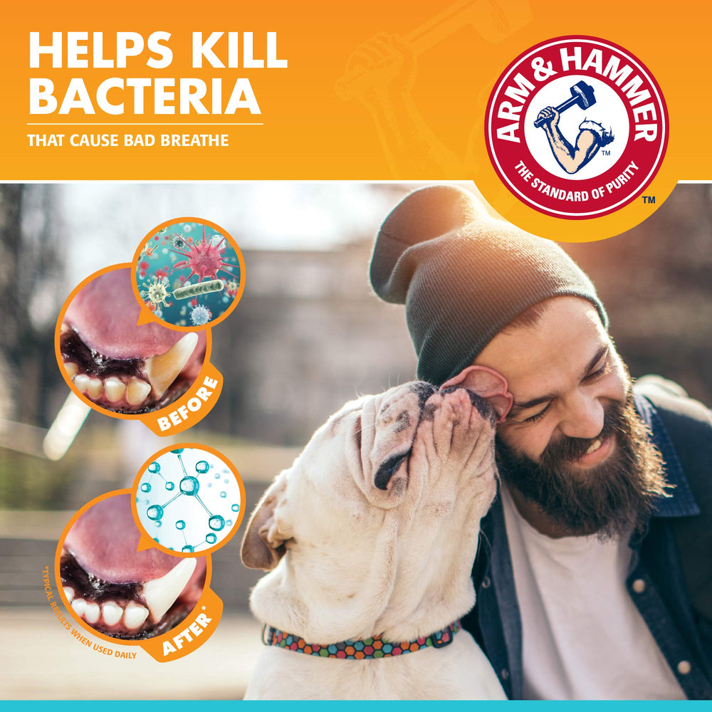 Pasta dental con sabor a pollo de Arm & Hammer, favorece la rutina diaria.