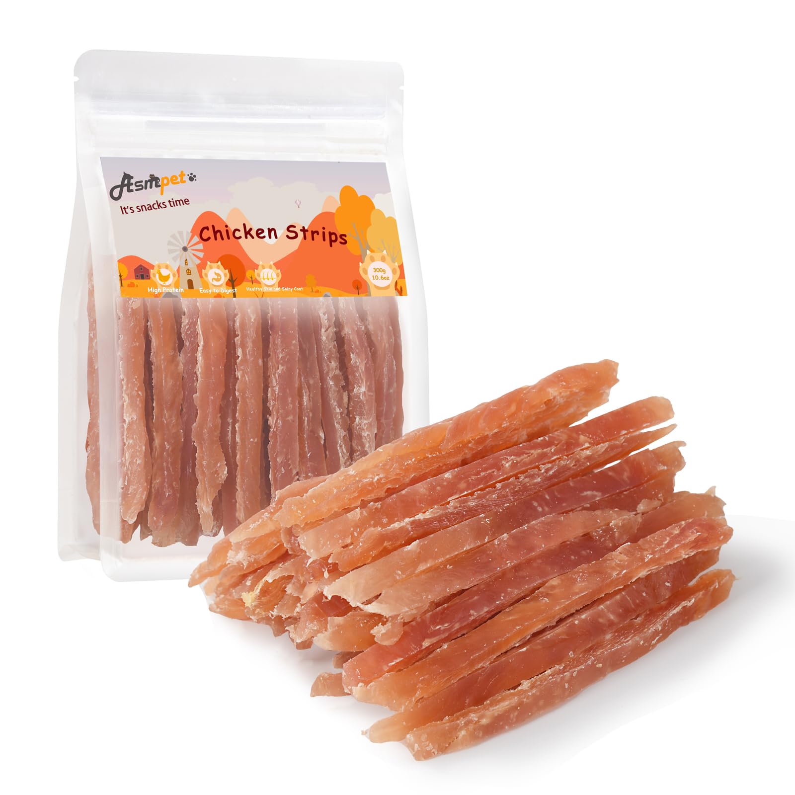 ASMPET Tiras pollo jerky para perros: sabor natural que atrae.
