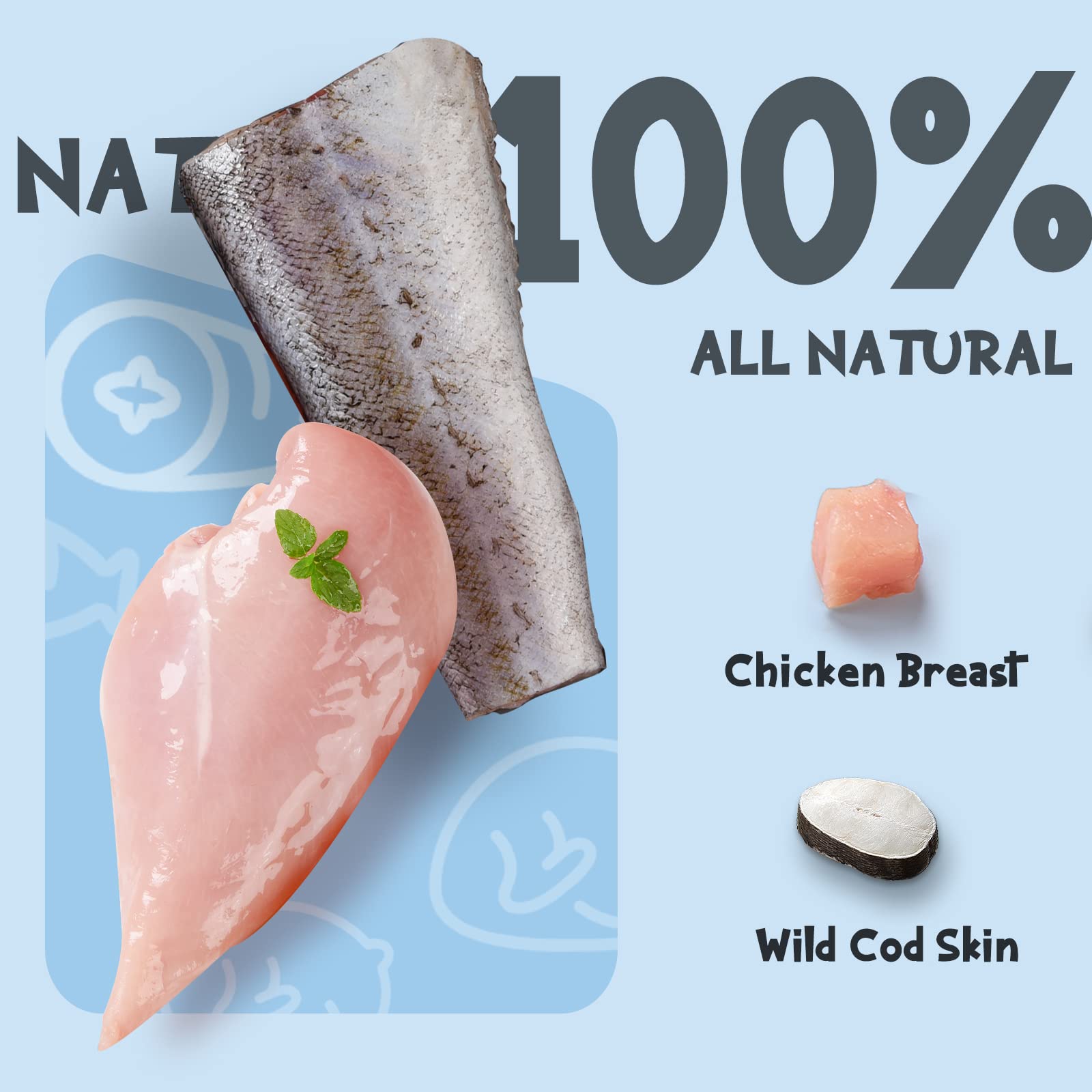 ASMPET Bastones piel bacalao envueltos pollo: snack sabroso y proteico