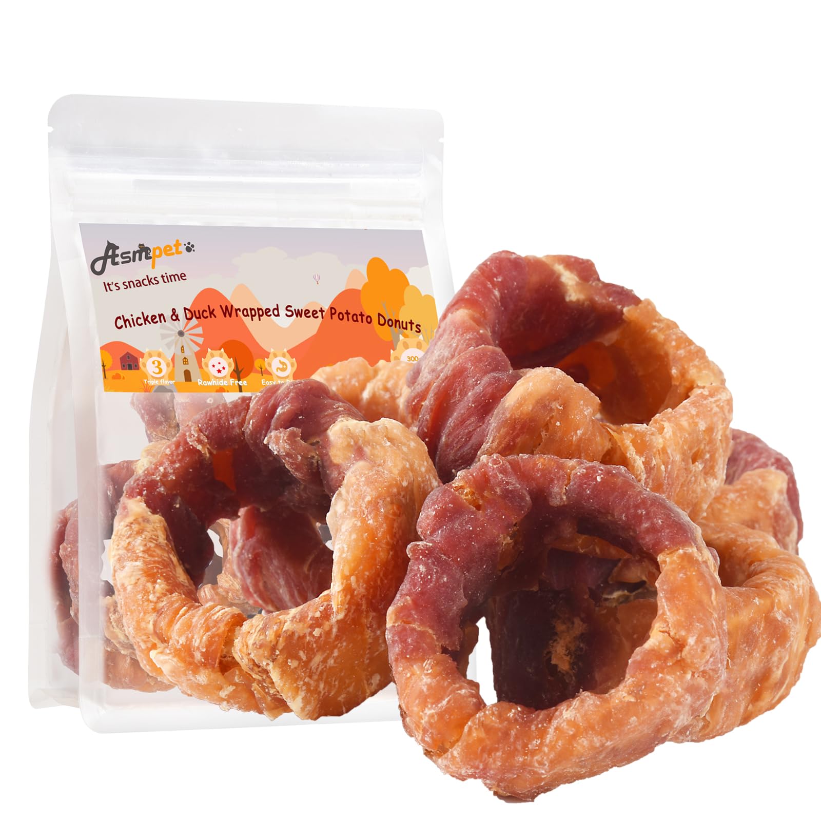 ASMPET donut batata dulce con pollo y pato, snack sabroso para perros