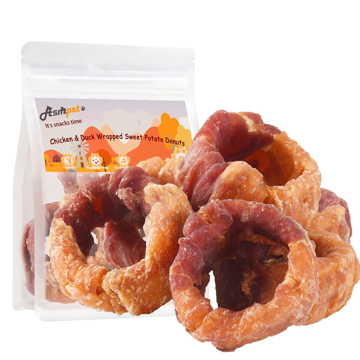 ASMPET donut batata dulce con pollo y pato, snack sabroso para perros