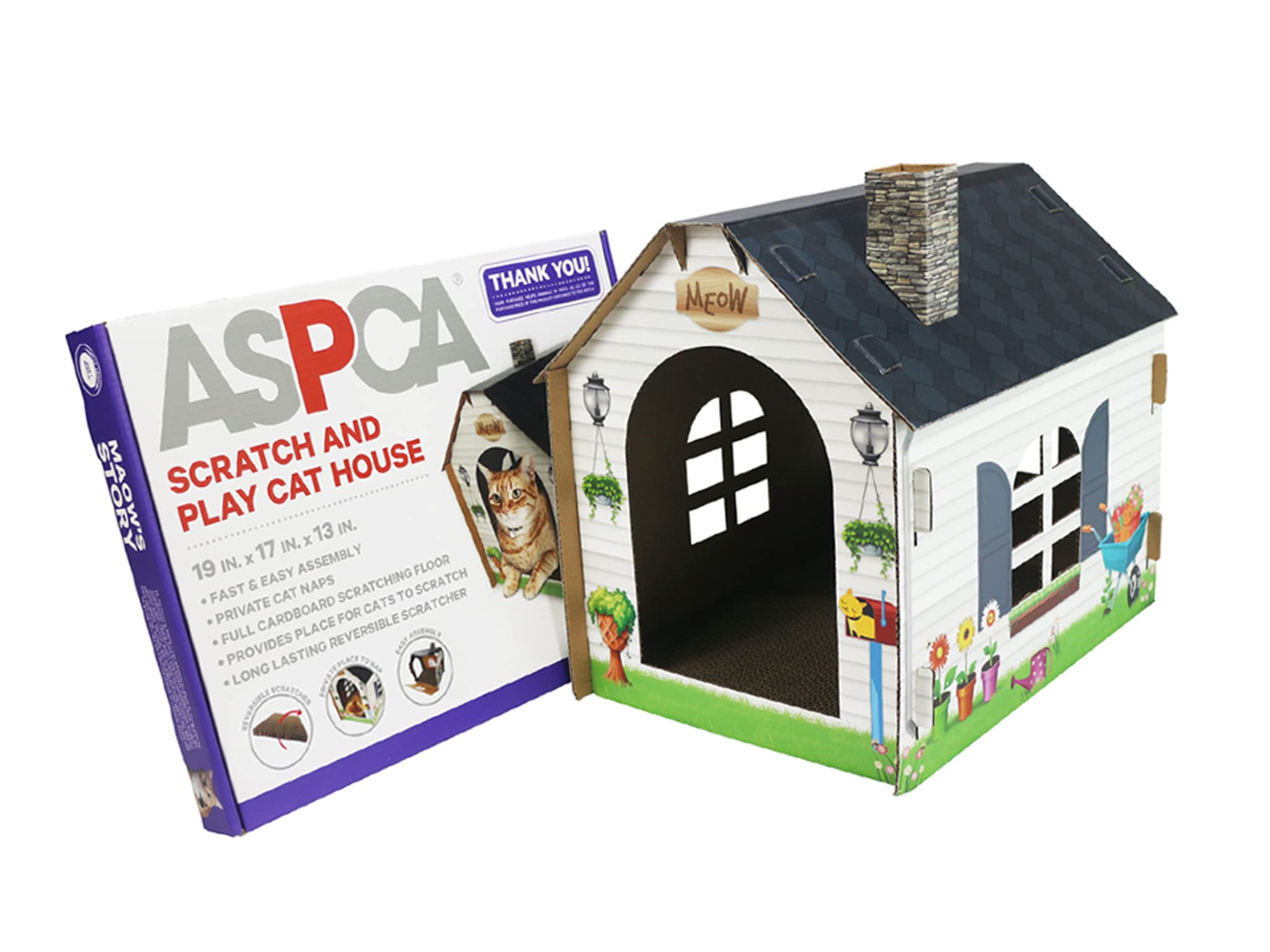Dimensiones 19x13x17 pulgadas de la casa ASPCA para espacios pequeños.