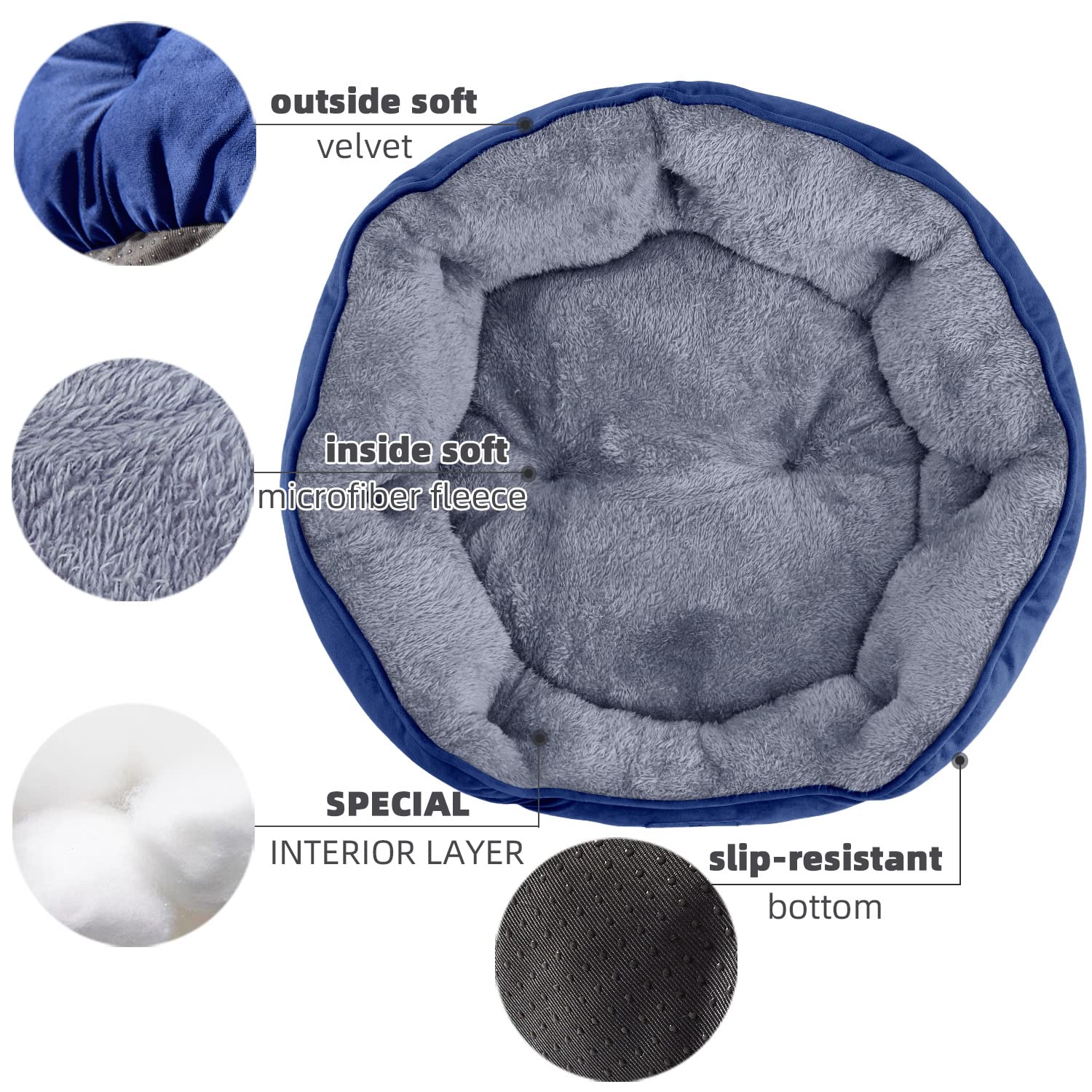 Cama Asvin para gatos en azul, ideal para descanso cómodo en interiores.