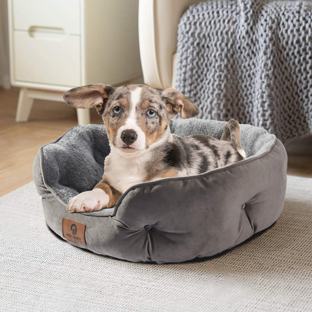 Asvin cama para perro media, diseño redondo que ofrece seguridad y apoyo para la cabeza.