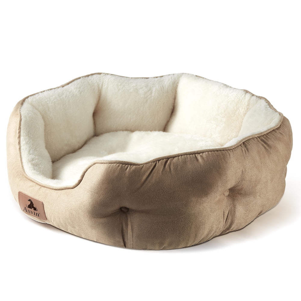 Asvin cama para perro pequeño, vista frontal, suave y acogedora para siestas.