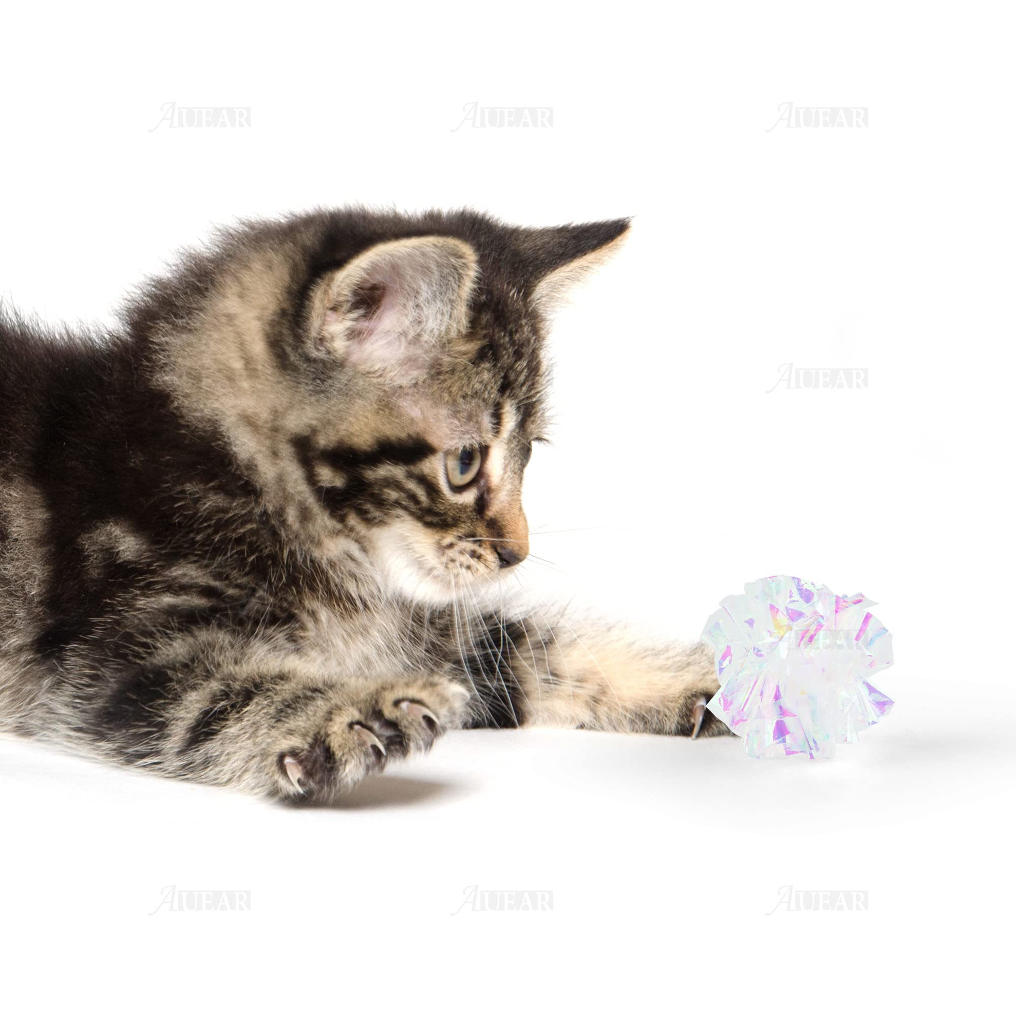Bolas crinkle brillantes de AUEAR para gatos, sonido llamativo durante el juego.