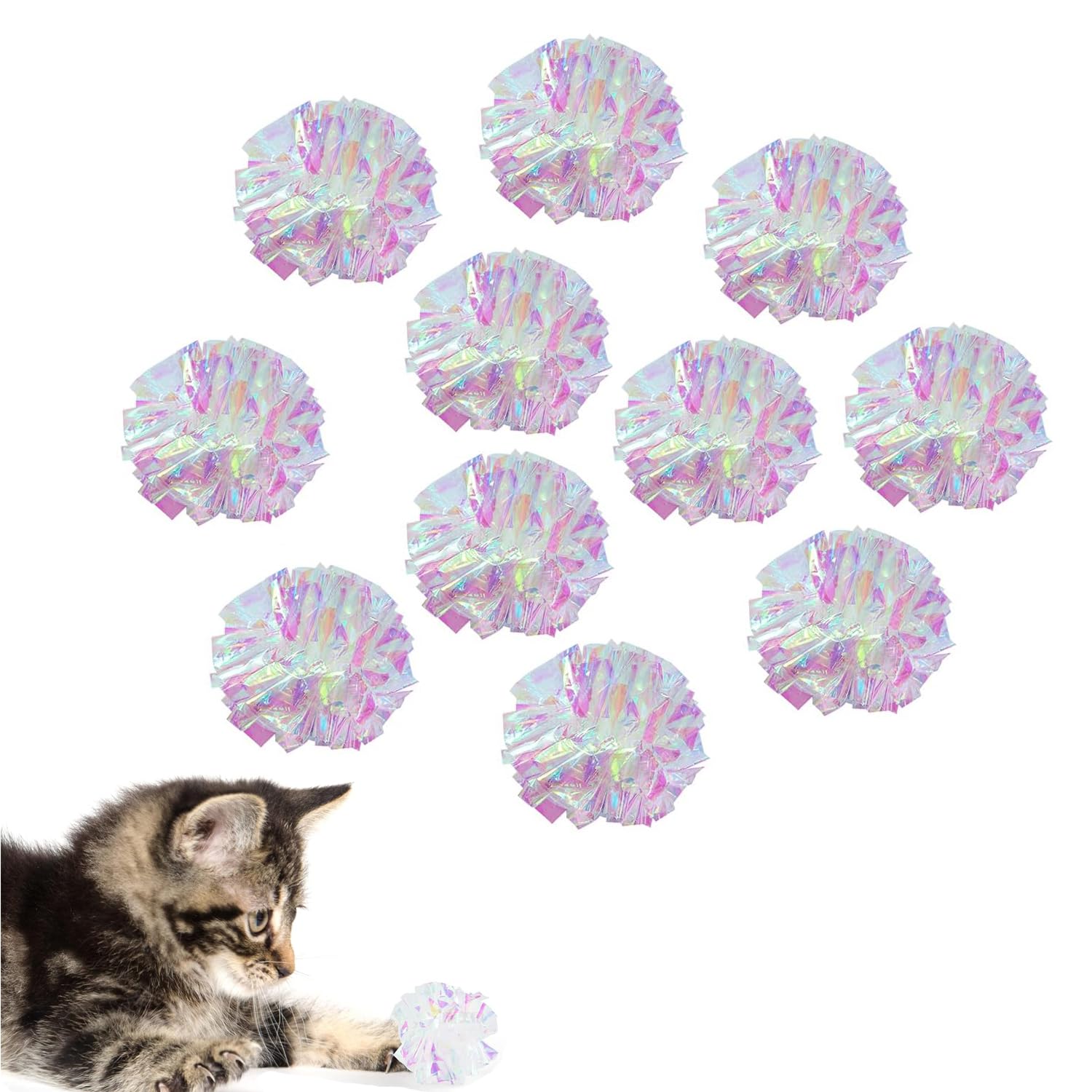 Pelotas crinkle sin tinte AUEAR, 2 pulgadas para juego interactivo del gato.