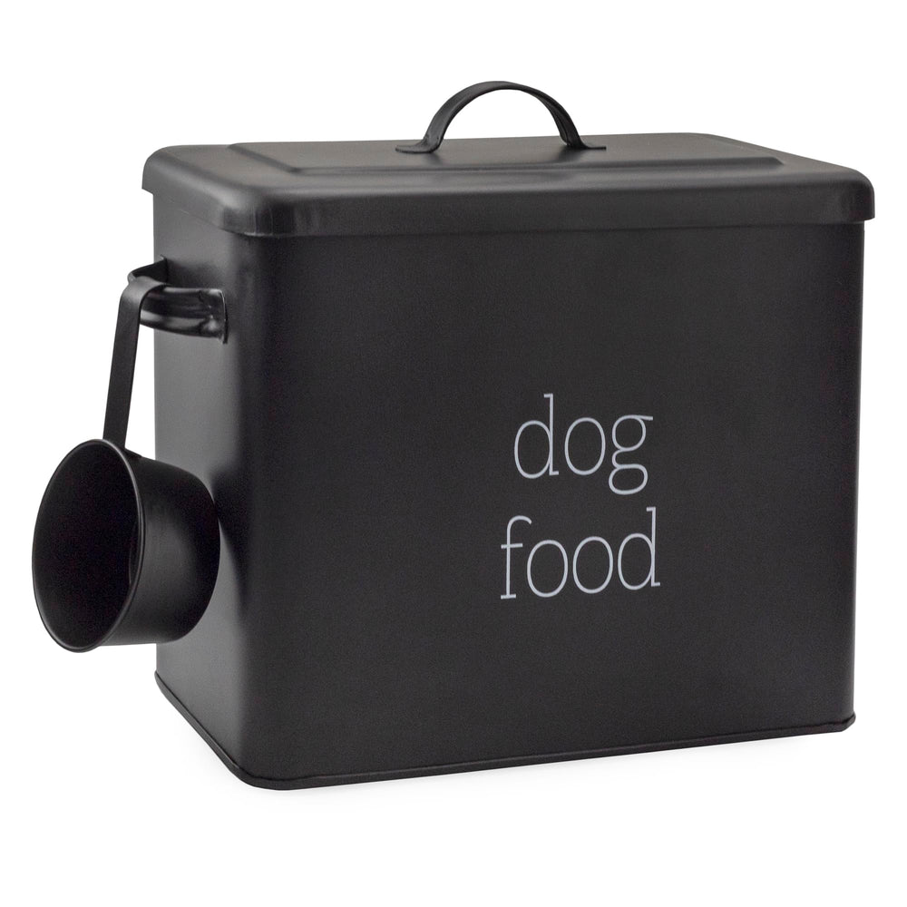 AuldHome recipiente negro para comida de perro con tapa, ideal para conservar frescura.