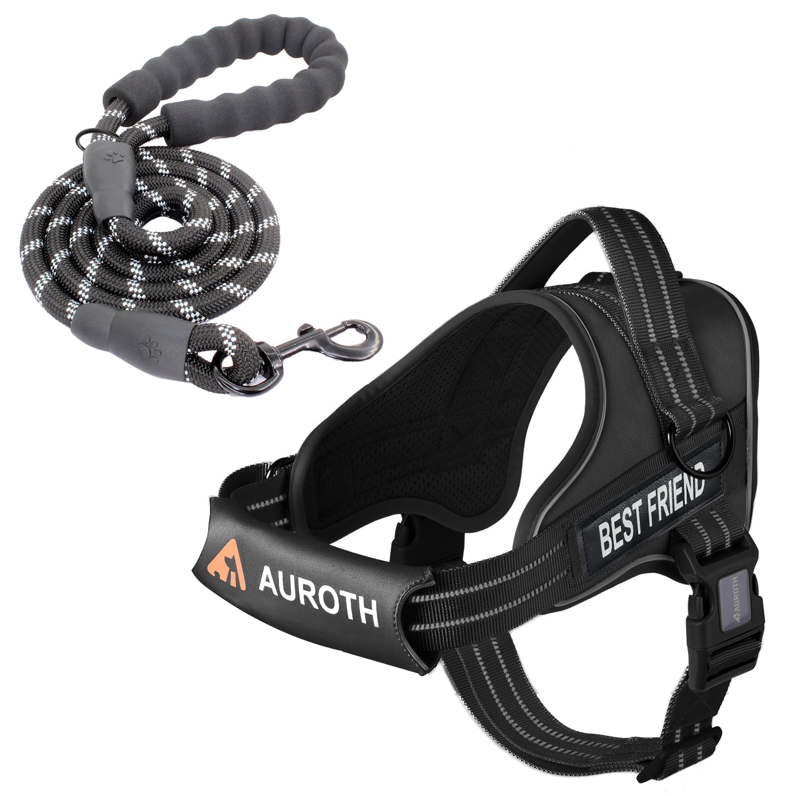 Arnés AUROTH sin tirón ajustable para perros, comodidad y control diario.