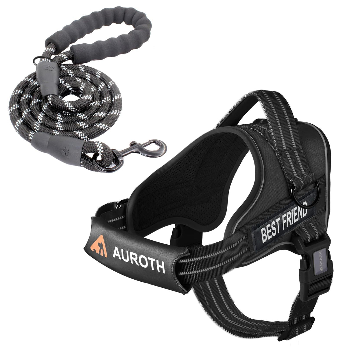 Arnés AUROTH sin tirón ajustable para perros, comodidad y control diario.