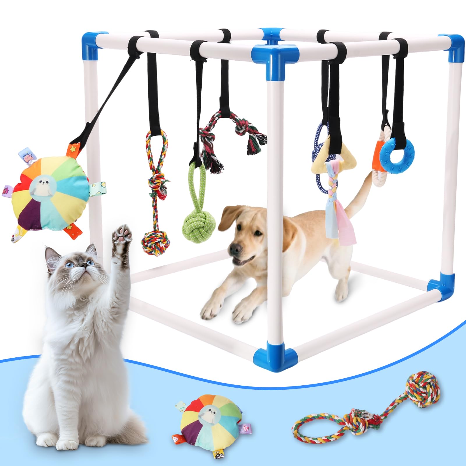 Autyomo Puppy Play Gym: ocho juguetes colgantes para estimulación mental diaria.