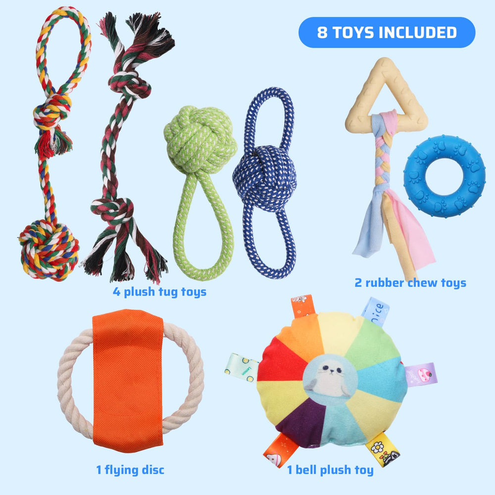 Autyomo Puppy Play Gym: conjunto de ocho piezas con peluches y mordedores para dentición.