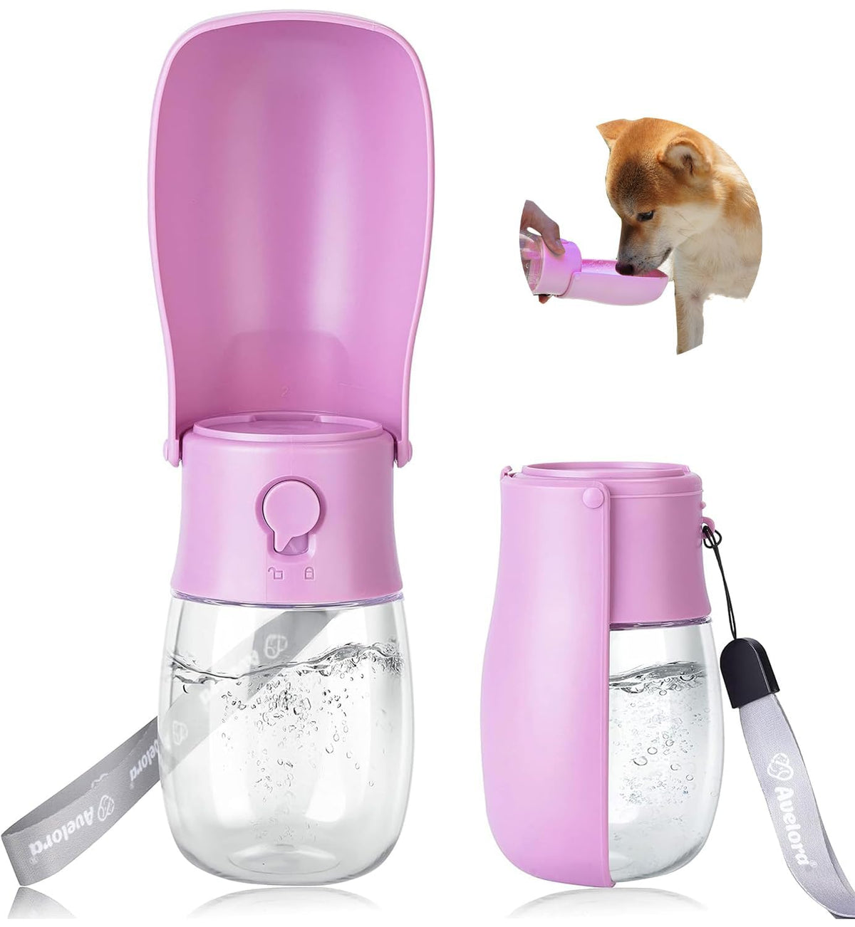 Botella AVELORA plegable para perros, ideal para paseos.