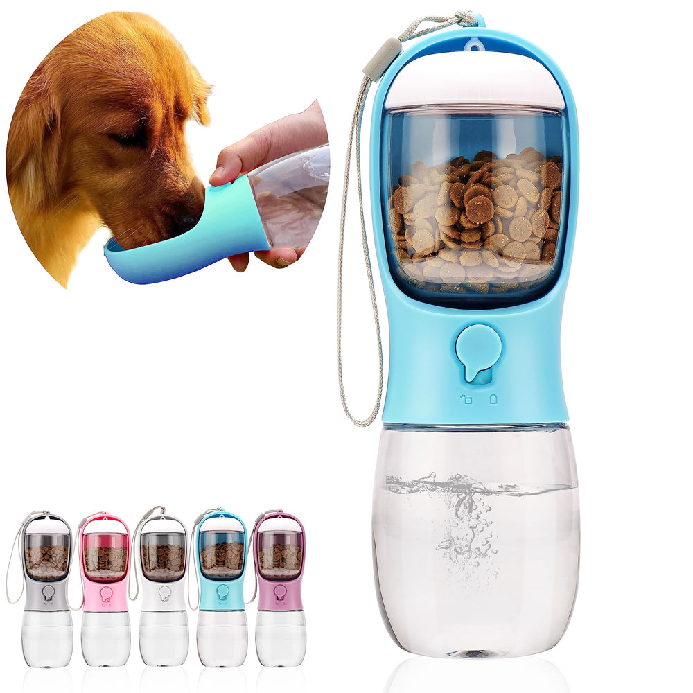 Bouteille AVELORA pour chien 10oz avec compartiment nourriture, pratique pour les promenades.